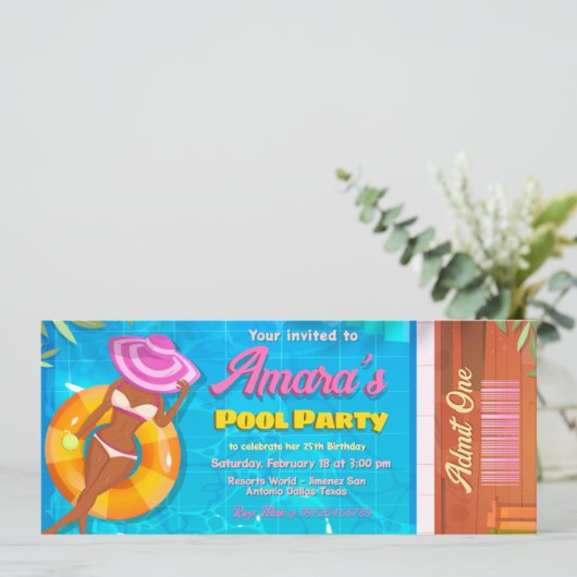 Party Einladung Pool (Stehend Vorderseite)