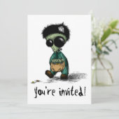 Party Einladung Postkarte Niedliche Alien Hallowee (Stehend Vorderseite)