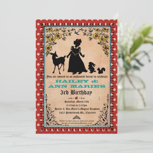 Party Einladung Princess (für zwei oder zwei Kinde (Stehend Vorderseite)