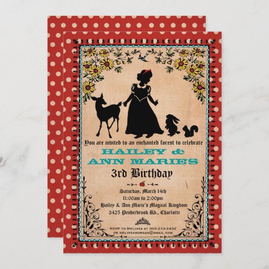 Party Einladung Princess (für zwei oder zwei Kinde (Vorne/Hinten)