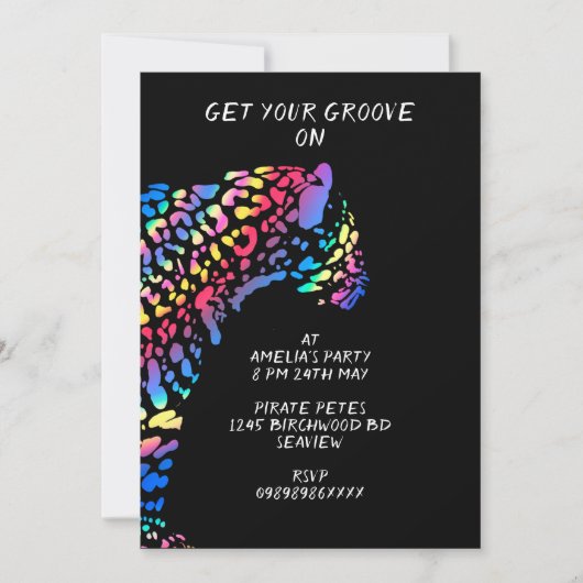 Party Einladung Rainbow Jaguar (Vorderseite)