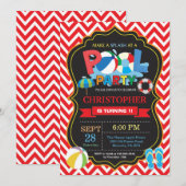 Party Einladung Red Splish Splash Boy (Vorne/Hinten)