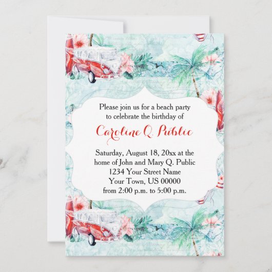 Party Einladung Retro Beach (Vorderseite)