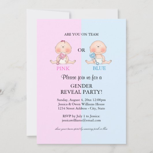 Party Einladung-Rosa oder Blau des Geschlechts Einladung (Vorderseite)