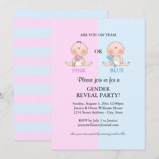 Party Einladung-Rosa oder Blau des Geschlechts Einladung (Vorne/Hinten)