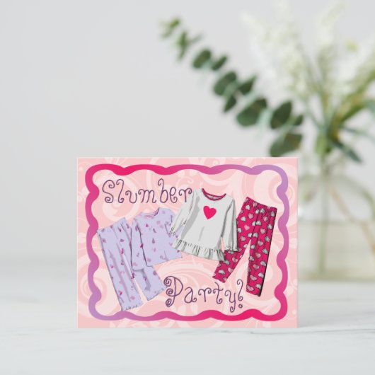 Party Einladung, Rosa und Lila PJ Einladung (Stehend Vorderseite)