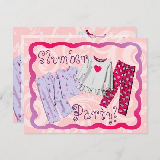 Party Einladung, Rosa und Lila PJ Einladung (Vorne/Hinten)