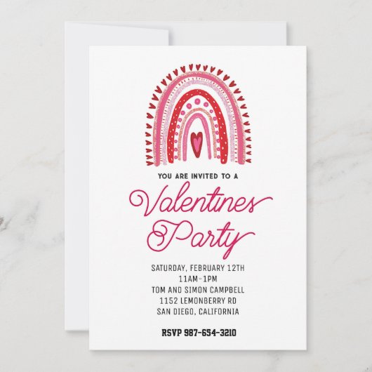 Party Einladung rosa und rot (Vorderseite)