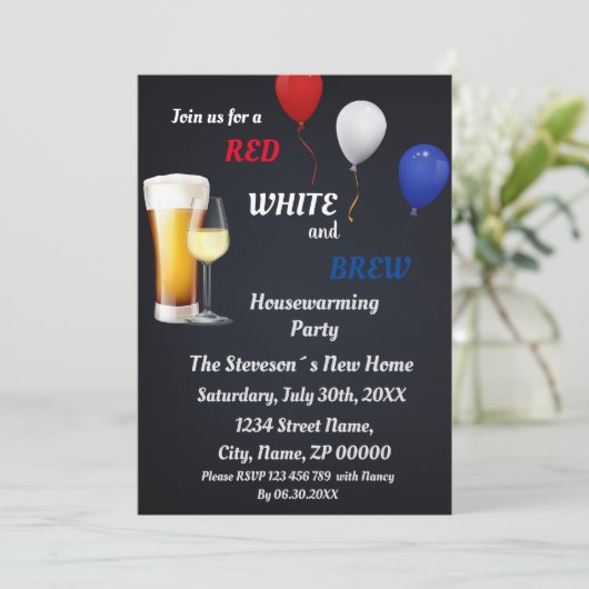 Party Einladung Rot, Weiß und Brauerei (Stehend Vorderseite)