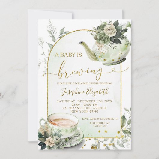Party Einladung "Sage Green Floral Baby Shower Tee (Vorderseite)