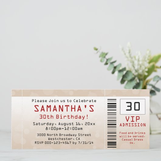 Party Einladung Sand Ticket 30. Geburtstag (Stehend Vorderseite)