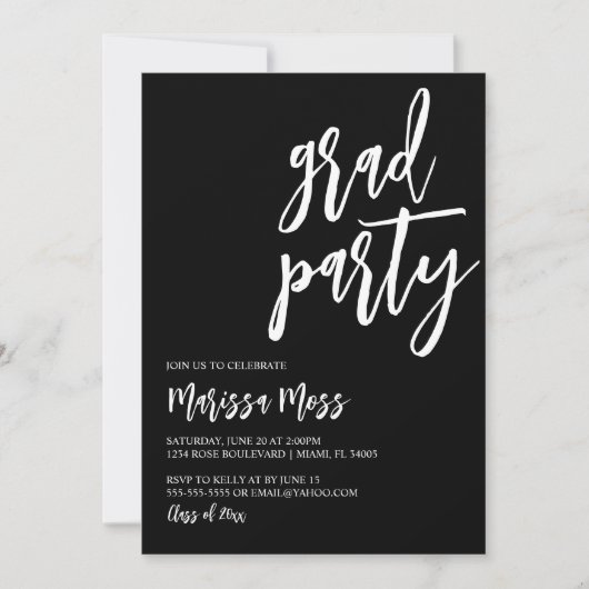 Party Einladung Schwarz und Weiß (Vorderseite)