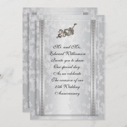 Party Einladung Silber zum 25. Jahrestag (Vorne/Hinten)