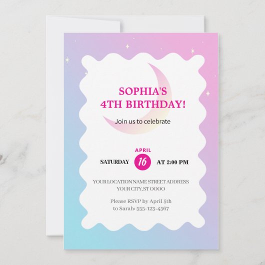 Party Einladung Sparkle & Clouds (Rückseite)