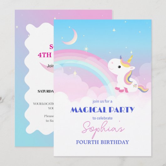 Party Einladung Sparkle & Clouds (Vorne/Hinten)