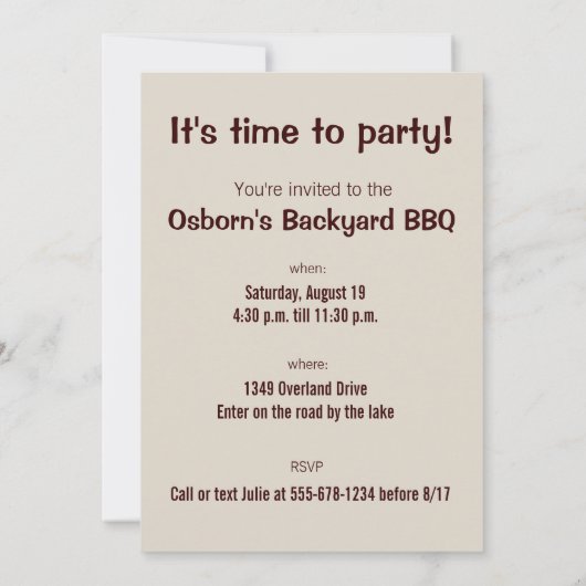 Party Einladung T Rex (Rückseite)