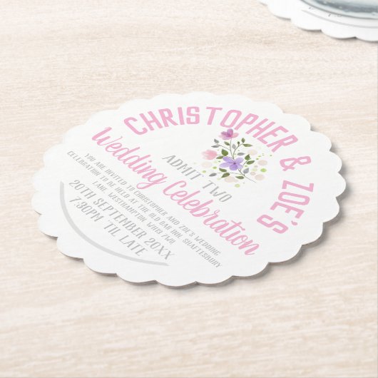 Party Einladung-Ticket für Hochzeiten Untersetzer (angewinkelt)