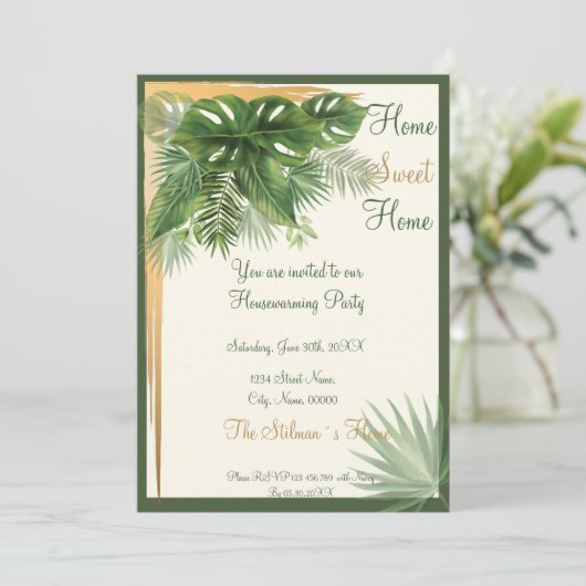 Party Einladung Tropical Palm Housewarming (Stehend Vorderseite)