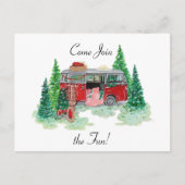 Party Einladung Vintage Christmas Camper Postkarte (Vorderseite)