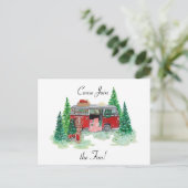 Party Einladung Vintage Christmas Camper Postkarte (Stehend Vorderseite)