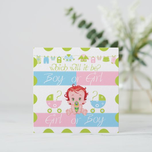 Party Einladung von Baby-Rosa und Blauem Geschlech (Stehend Vorderseite)