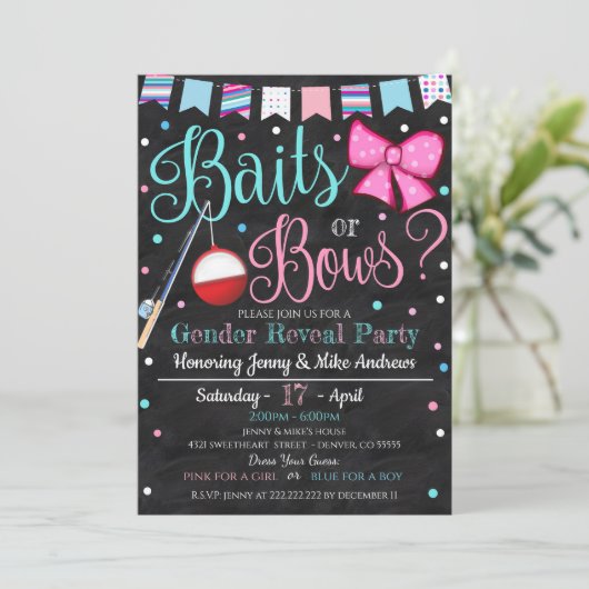 Party Einladung von Baits oder Bows Gender Reveal (Stehend Vorderseite)