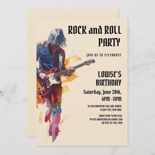 Party Einladung von Beige Rock and Roll (Vorne/Hinten)