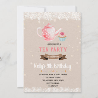 Party Einladung von Cupcake und Tee