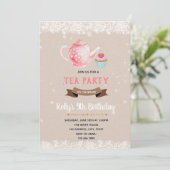 Party Einladung von Cupcake und Tee (Stehend Vorderseite)