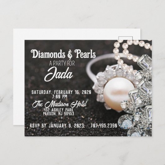 Party Einladung von Diamanten und Perlen Postkarte (Vorne/Hinten)
