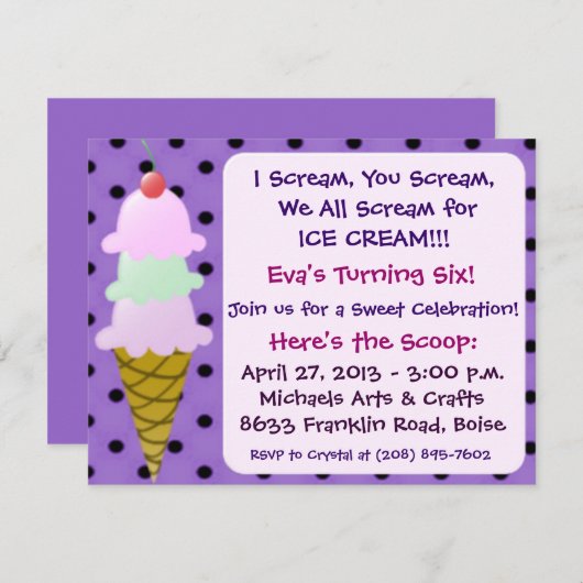 Party Einladung von Eis (Vorne/Hinten)