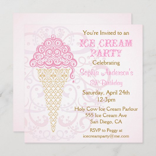 Party Einladung von Eiskrem (Vorne/Hinten)