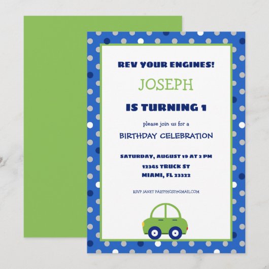 Party Einladung von grünen und blauen Kindergeburt (Vorne/Hinten)