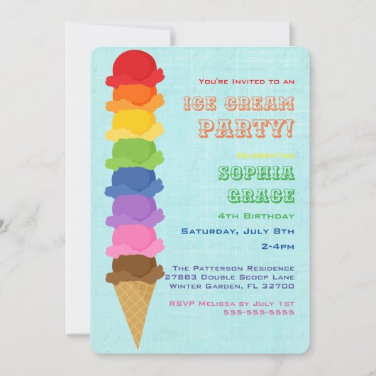 Party Einladung von niedlichem Eiscreme-Kindergebu (Vorderseite)