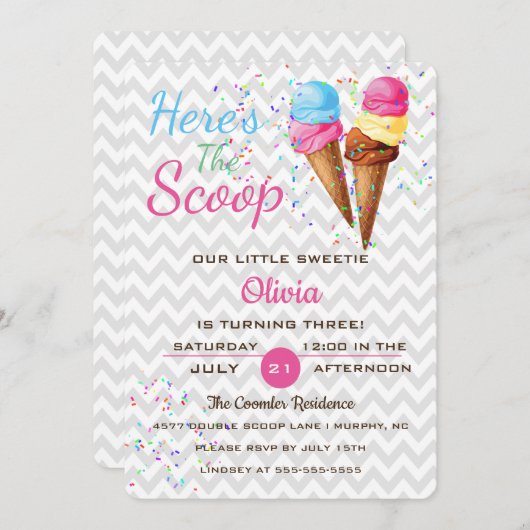 Party Einladung von niedlichem Eiscreme-Kindergebu (Vorne/Hinten)