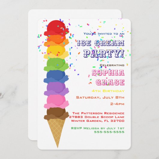 Party Einladung von niedlichem Eiscreme-Kindergebu (Vorne/Hinten)