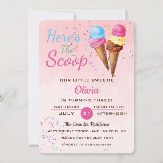 Party Einladung von niedlichem Eiscreme-Kindergebu (Vorderseite)