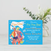 Party Einladung von Retro Family Pool (Stehend Vorderseite)