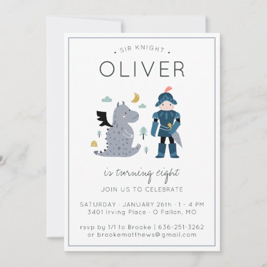 Party Einladung von Rittern und Drachen (Vorderseite)