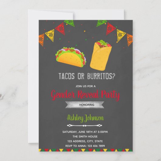 Party Einladung von Tacos oder Burritos (Vorderseite)