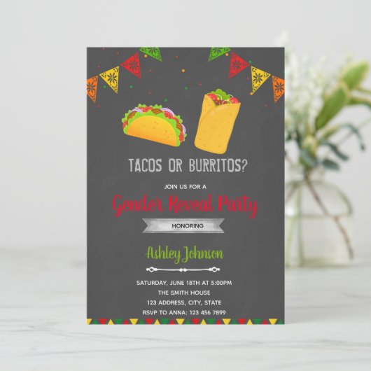 Party Einladung von Tacos oder Burritos (Stehend Vorderseite)