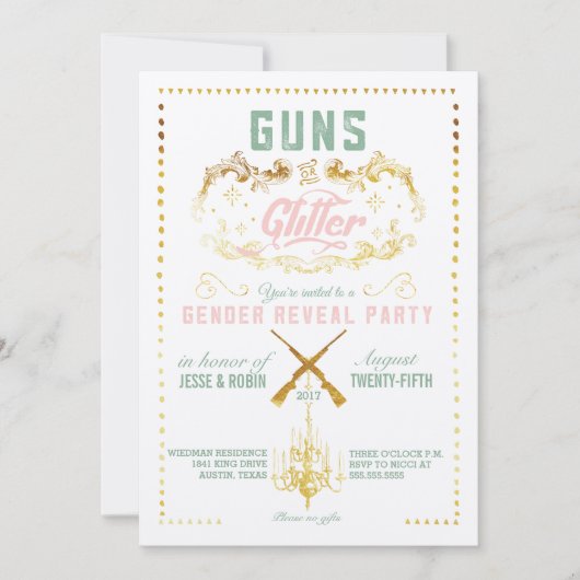 Party Einladung von Waffen oder Glitzer (Vorderseite)