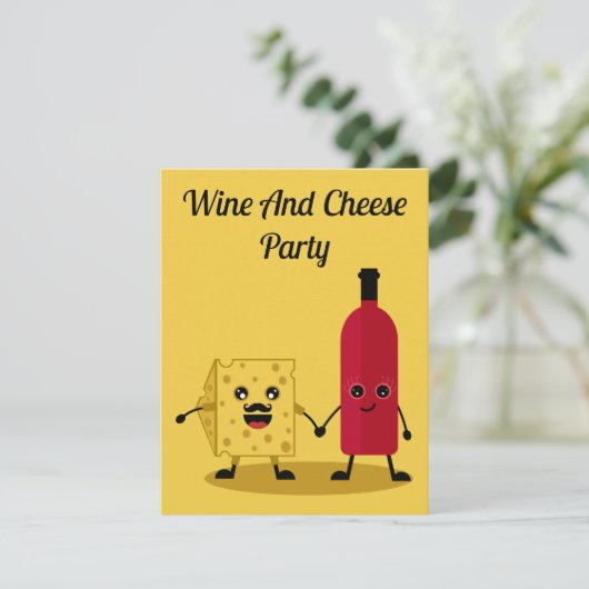 Party Einladung von Wein und Käse (Stehend Vorderseite)
