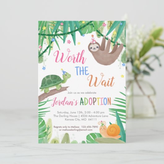 Party Einladung Warte Adoption (Stehend Vorderseite)