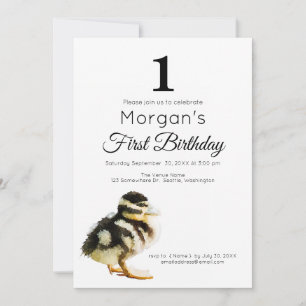 Party Einladung Watercolor Baby Duck 1. Geburtstag