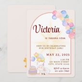 Party Einladung Watercolor Birthday Girl (Vorne/Hinten)