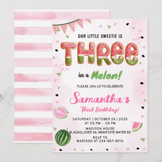 Party Einladung Watermelon 3. Geburtstag (Vorne/Hinten)