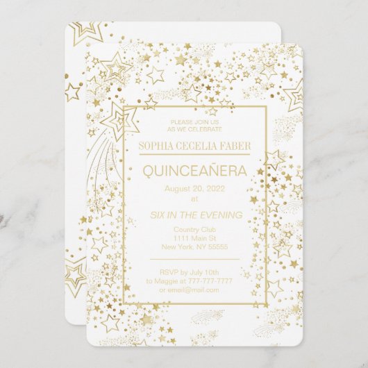 Party Einladung White and Gold Quinceñera (Vorne/Hinten)