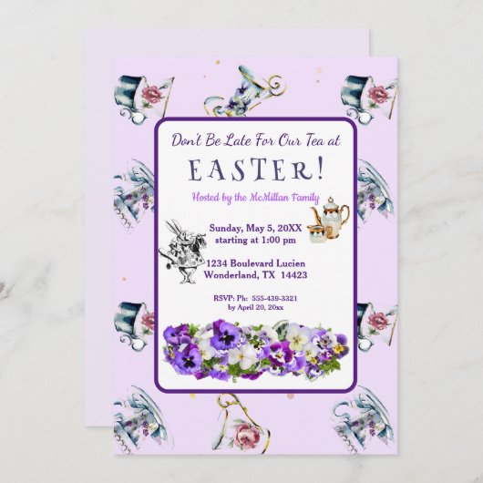 Party Einladung "White Rabbit Oaster Tee" (Vorne/Hinten)