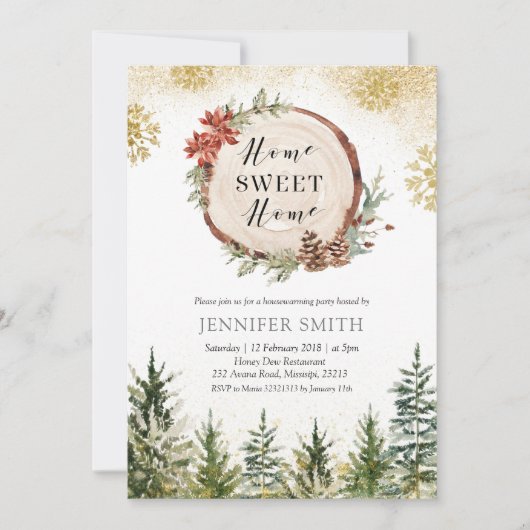 Party Einladung Wintergoldwaldhaus (Vorderseite)